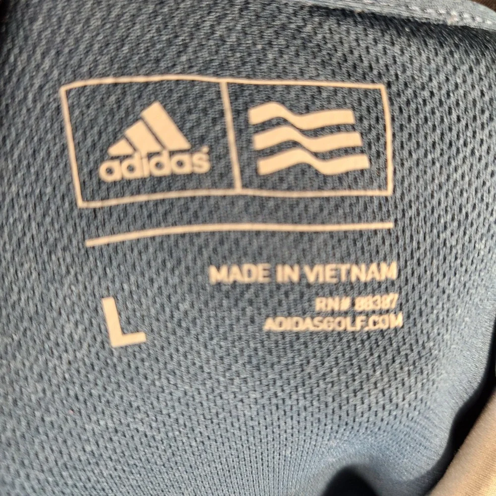 Adidas Golf Polo Mens Large Blue White Excellent Striped Performance AE4107